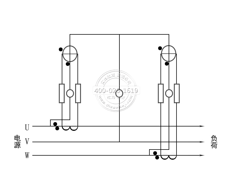 三相三線電能表經(jīng)電流互感器接線（電流、電壓線分開）