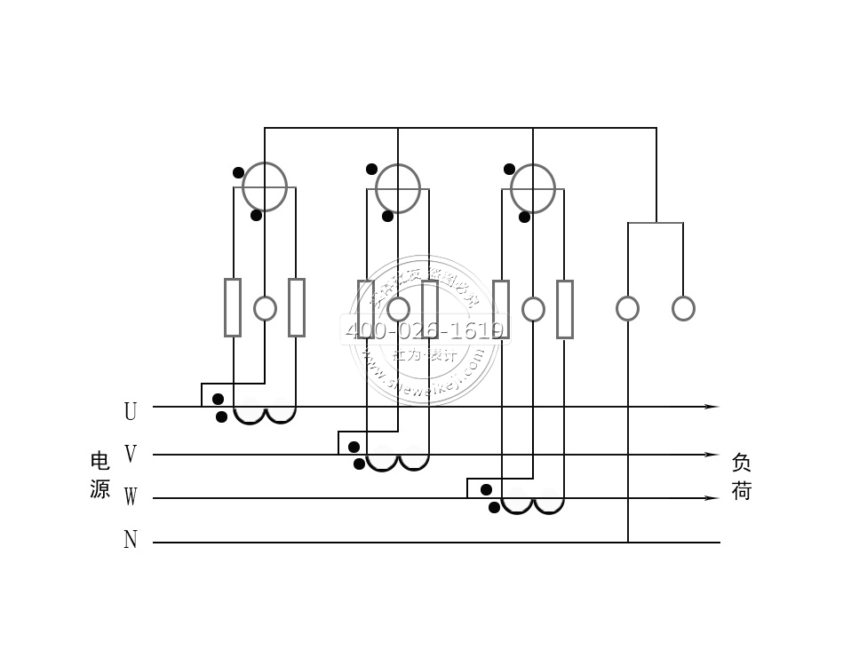 三相四線電能表經(jīng)電流互感器接線（電流、電壓線分開(kāi)）